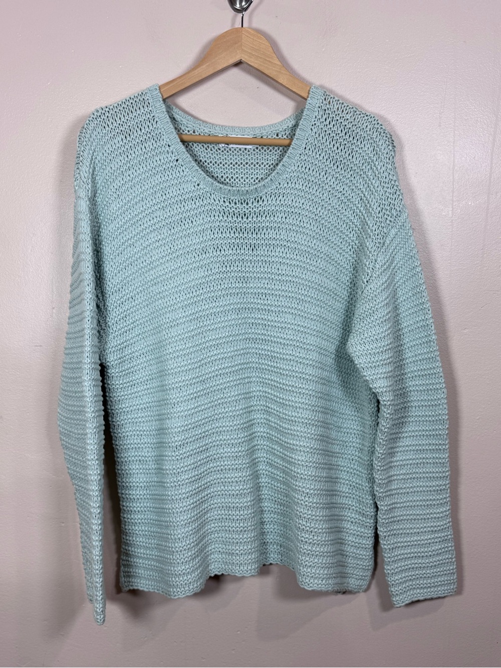 Carve Designs Womens Organic Cotton Mint Open-Knit Crewneck Sweater